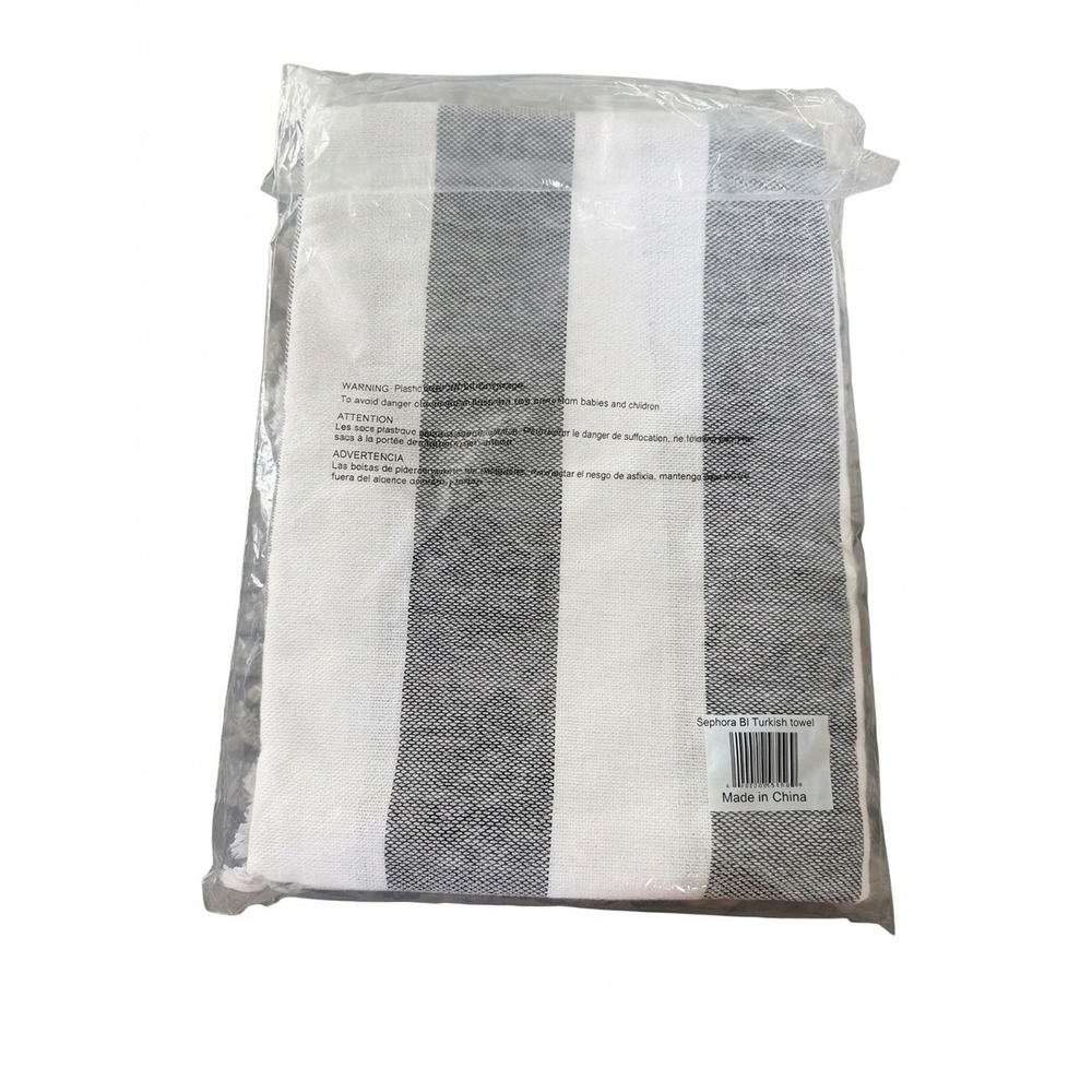 Sephora Bi Turkish Towel Grey White Striped Cotton Fringe Tassel Beach Bath New